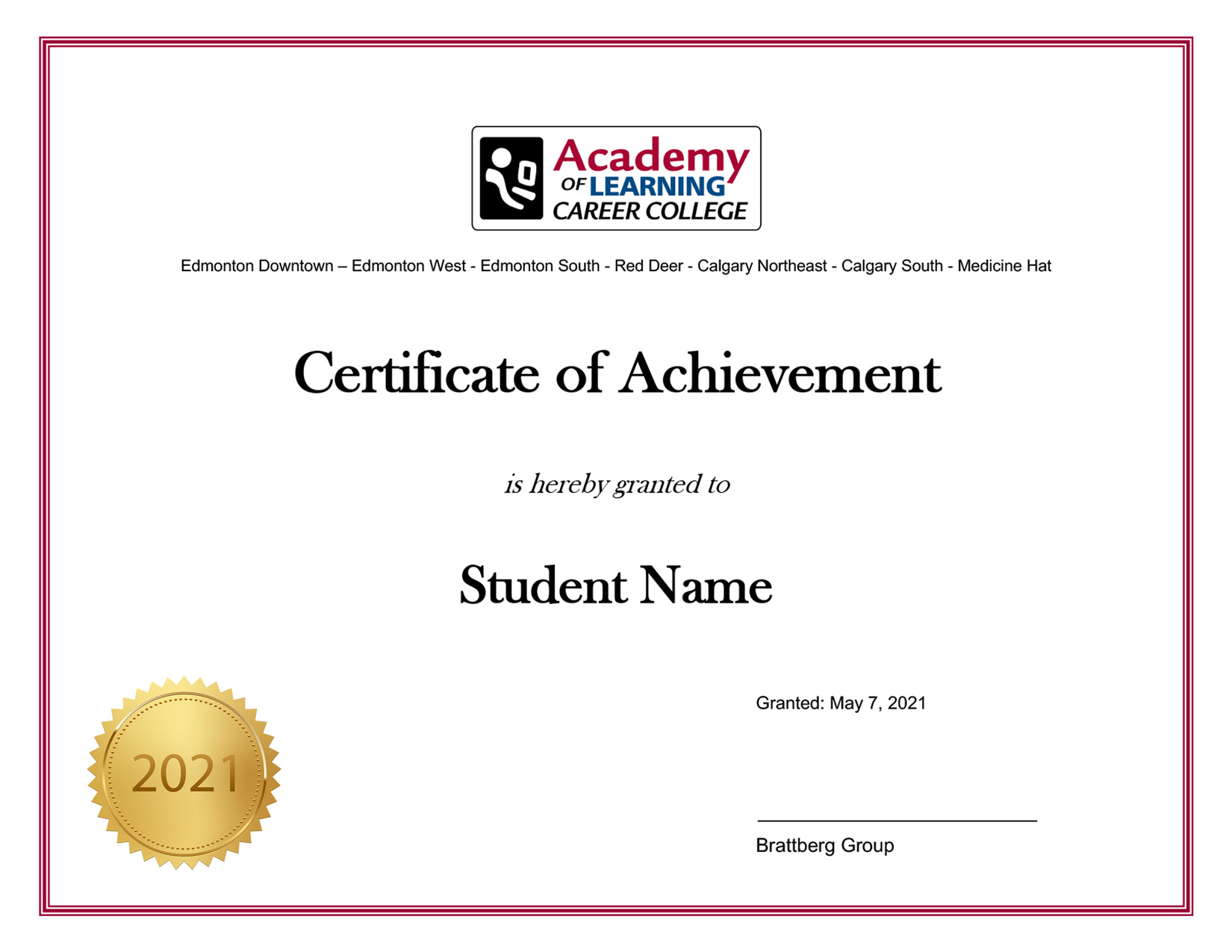 Grad Certificate of Achievement
