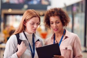A career college student exploring career pathways with a mentor