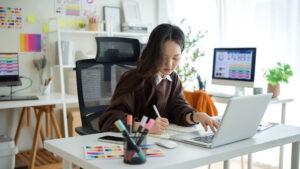 A web design student working on a digital portfolio 