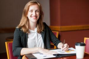 A business management student preparing for a business management diploma program
