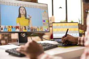 A creative professional using animation tools during graphic design training