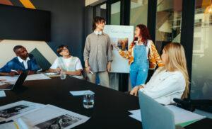 A marketing coordinator student learning digital marketing strategy in a classroom setting