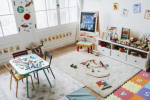 A classroom setup with sensory tools like fidget items and flexible seating for different learning styles